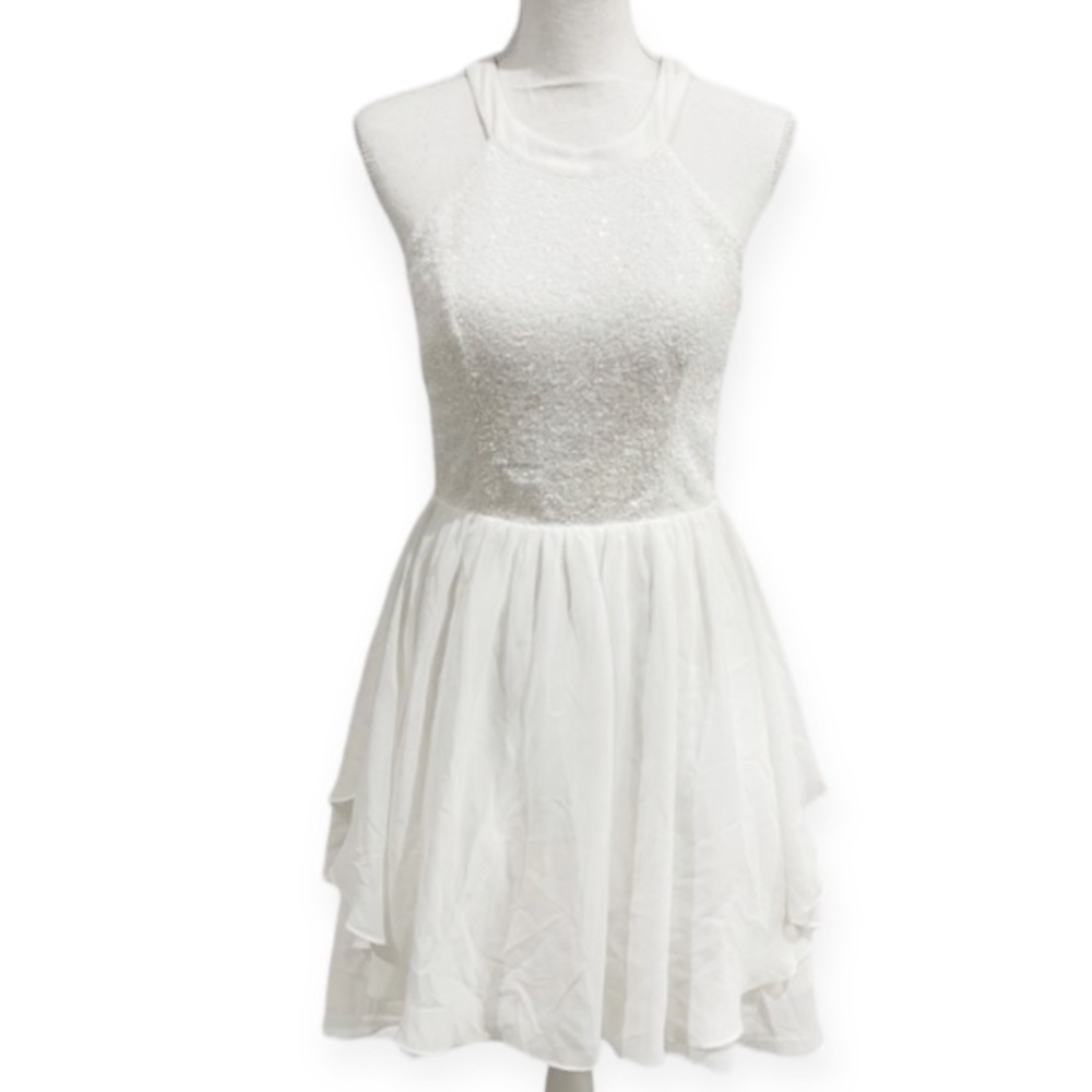 Hailey Logan by Adrianna Papell Sequined Halter Cocktail White Dress Size 11/12